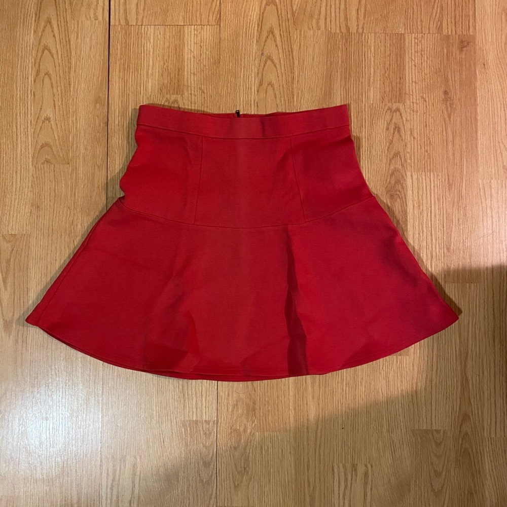 Madewell Red Ponte Knit Wavelength Flounce Skirt